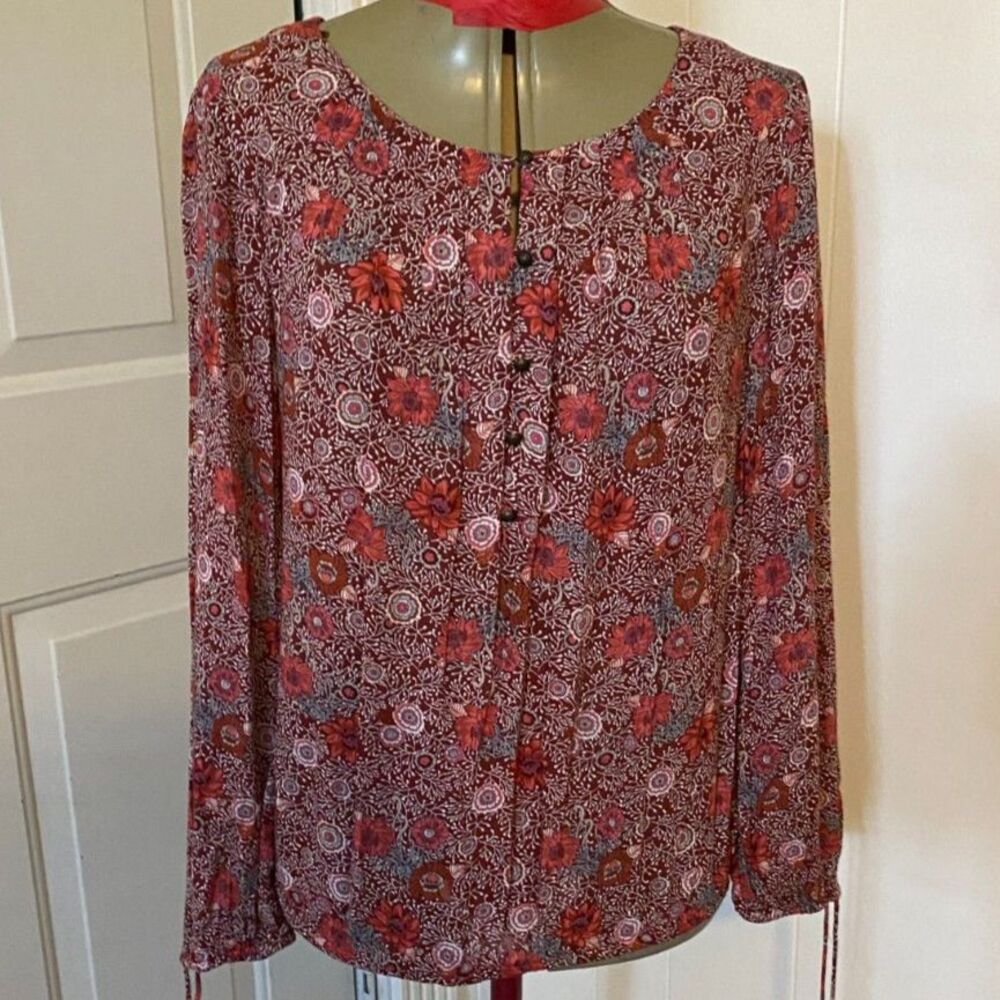 Lucky Brand Floral Boho Scoop Neck Long Sleeve Top Size M